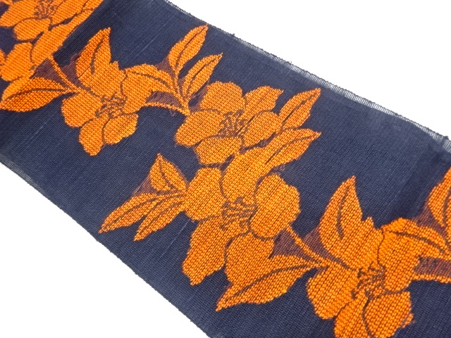 JAPANESE NAGOYA OBI FOR SUMMER / TSUMUGI / WOVEN FLORAL PLANTS
